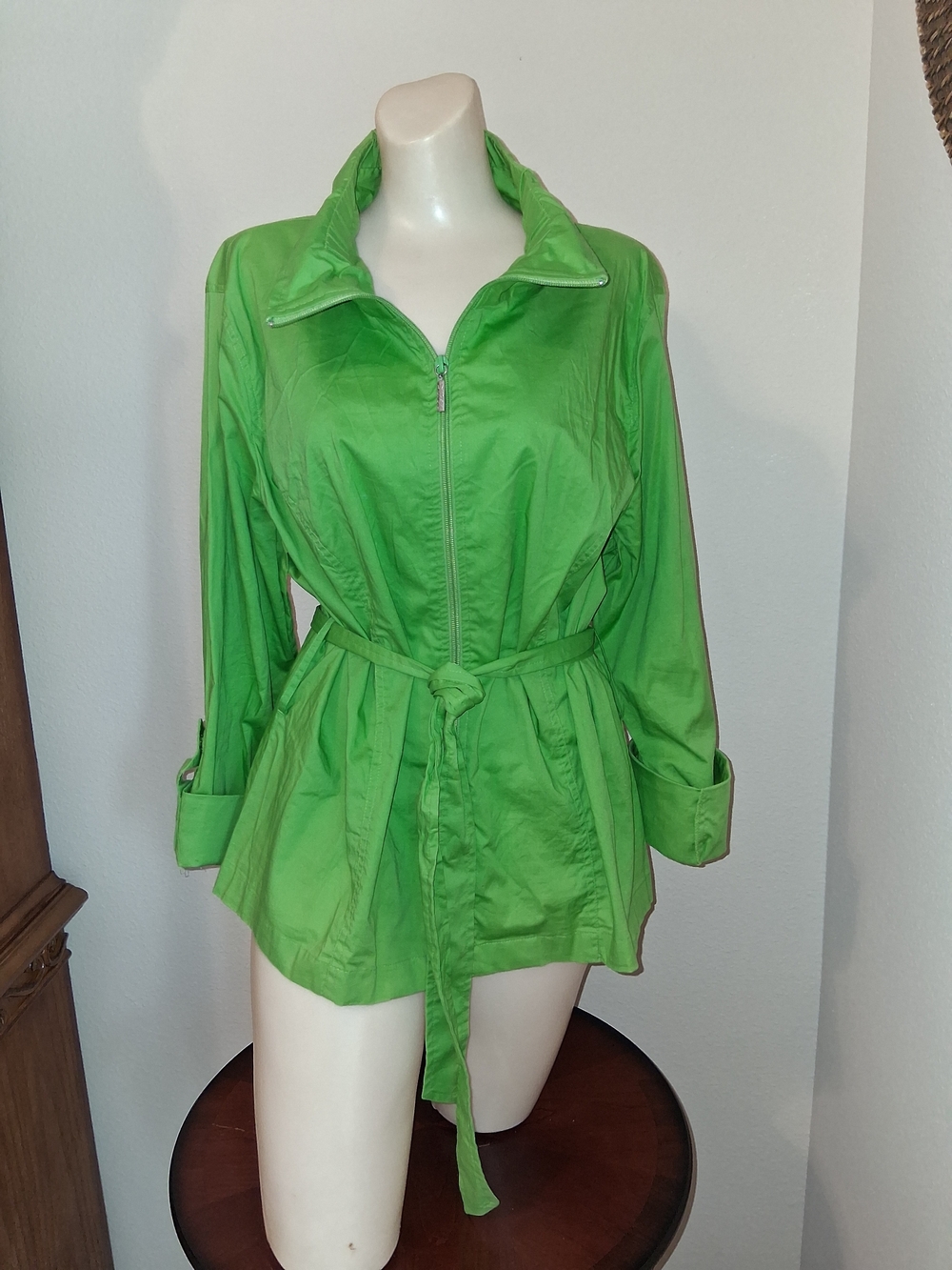 Lightweight Green Belted Jacket - Women Rain Coat